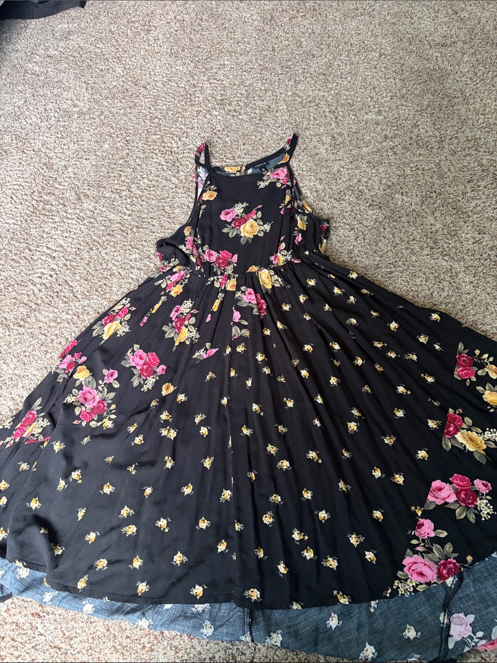 Torrid Black Floral Sundress with Pink & Yellow Roses